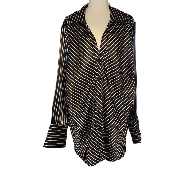 Ashley Stewart Black & White Striped Button-Up Blouse -SIZE: LARGE - Picture 1 of 5